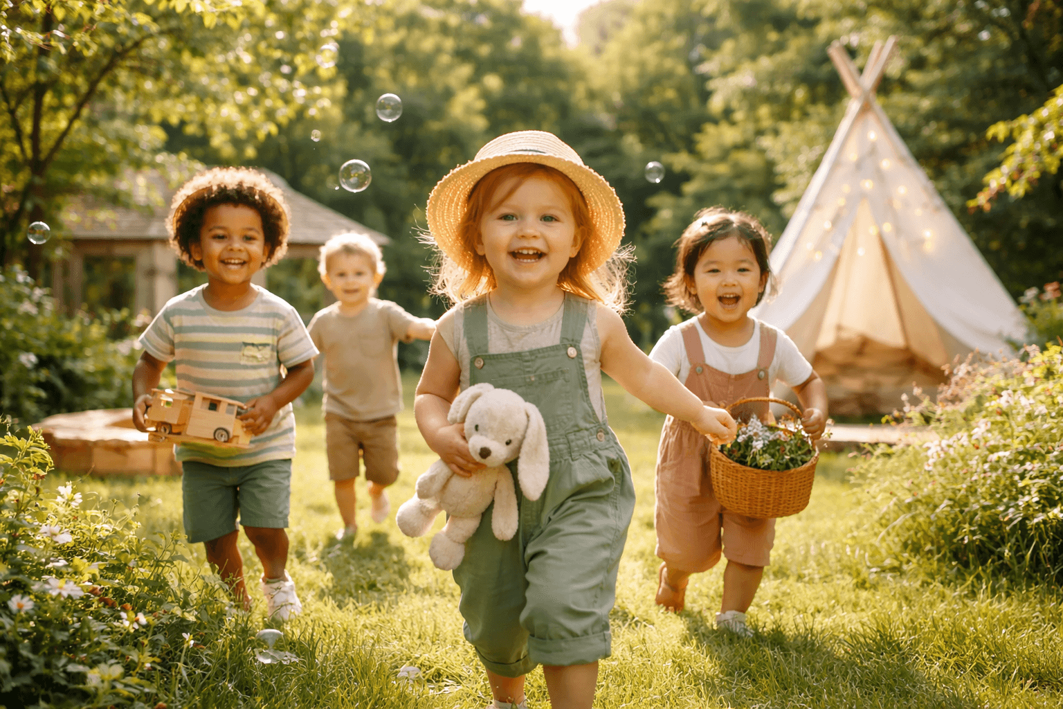 Enfants jouant dans le bac à sable de Crèche Cocoon