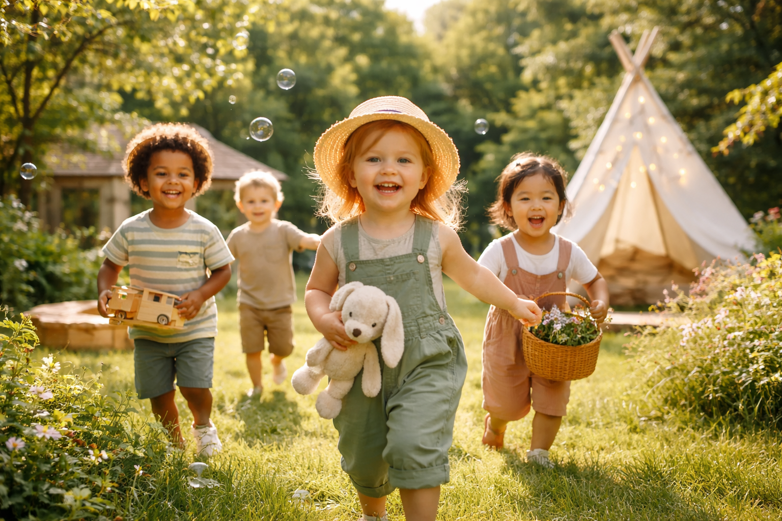 Enfants jouant dans le bac à sable de Crèche Cocoon